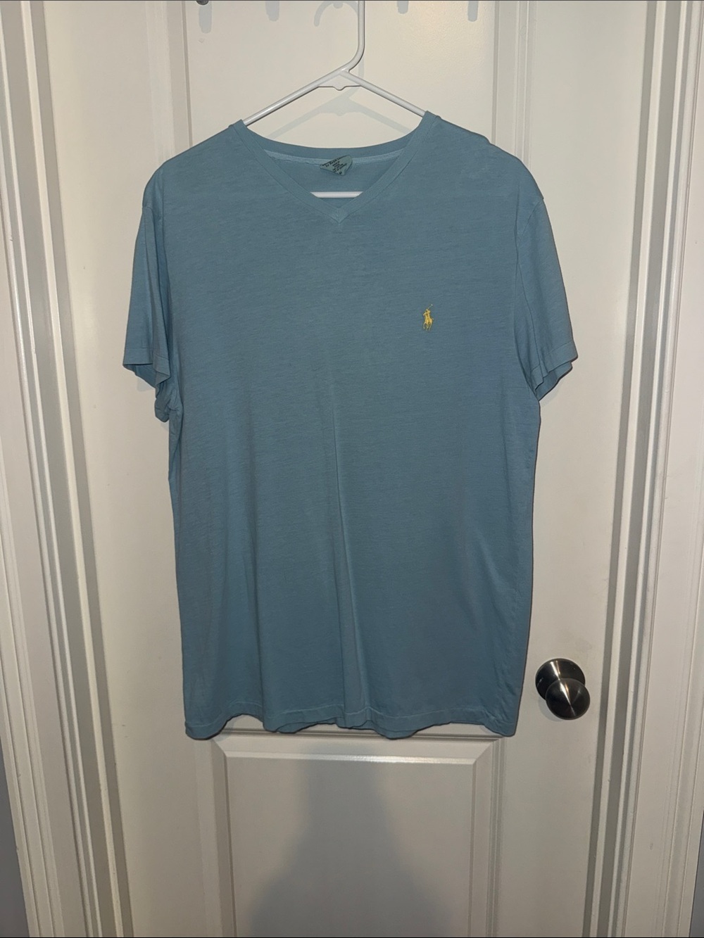 Ralph Lauren Short-Sleeve V-Neck Tee in Light Blue with Yellow Pony